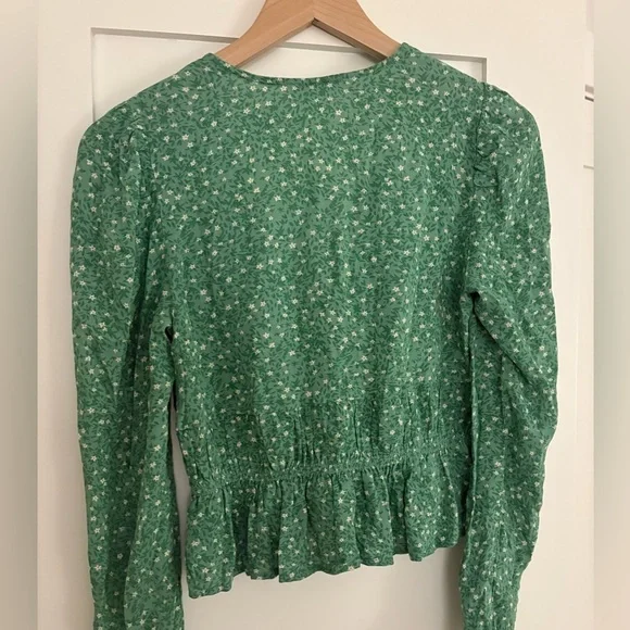 Oak + Fort | green floral front tie crop blouse 100% viscose size small - Picture 7 of 10